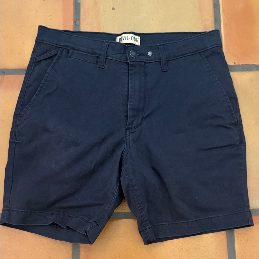 Men's Dark Blue Flat Front Shorts